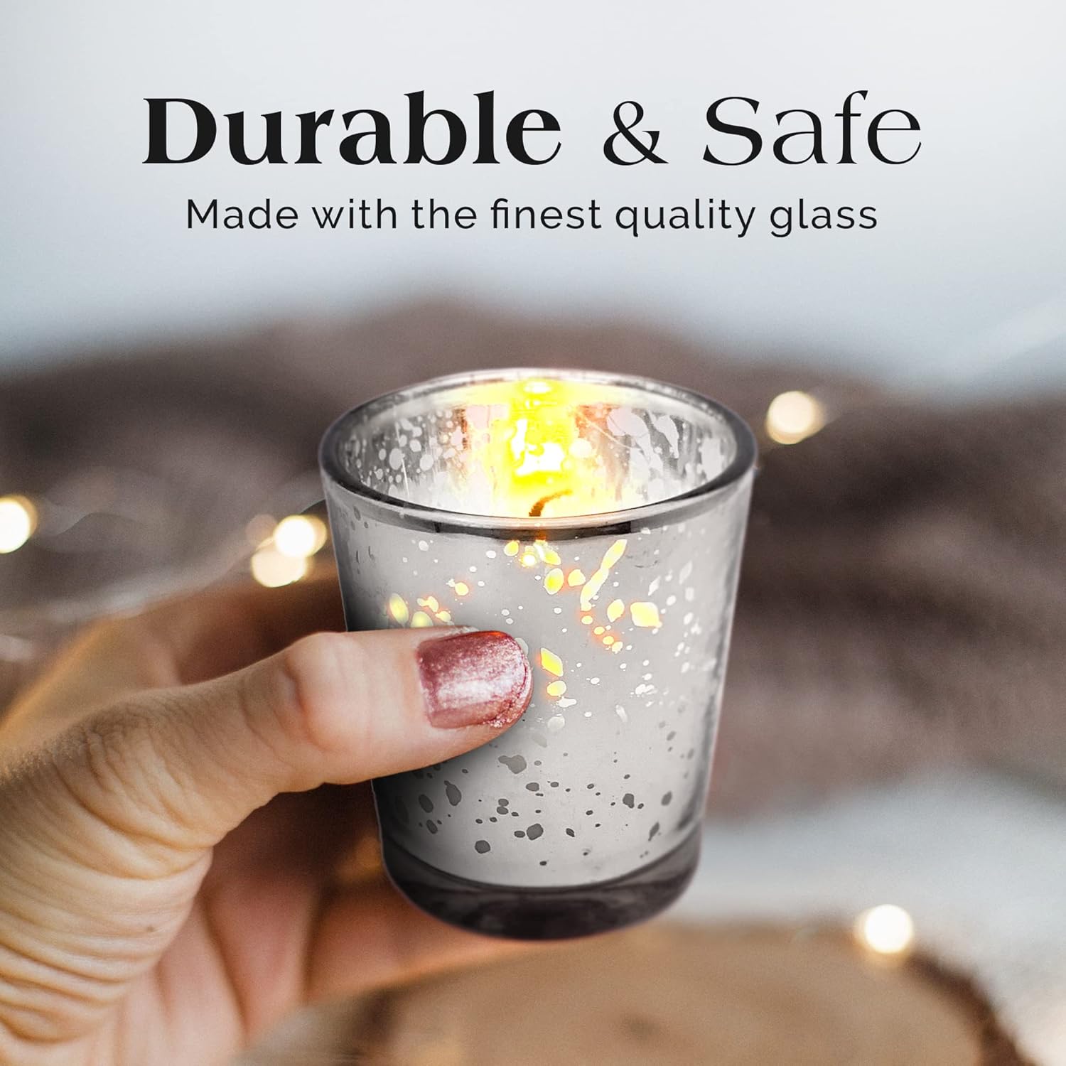 SLS SUPPLY FLORA - Mercury Glass Votive Candles Set of 48 - Small Candles in Candle Jars Decorative Candles for Wedding Favors Gifts or Home Decor Soy Wax, 8-10 Hour Burn Time - Silver