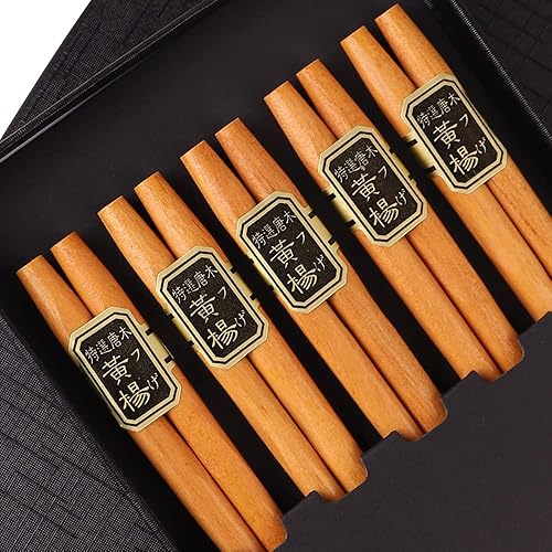 Miniatura 3 de Limoer Palillos reutilizables estilo japonés, juego de 5 pares de palillos de madera natural, estilo boj de regalo, 8.86 pulgadas