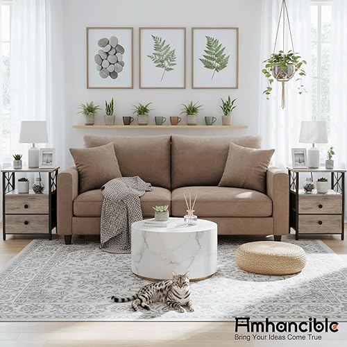 Miniatura 8 de AMHANCIBLE Juego de 2 mesitas de noche con estación de carga, mesas auxiliares para sala de estar con puertos USB y tomacorrientes, mesitas de noche