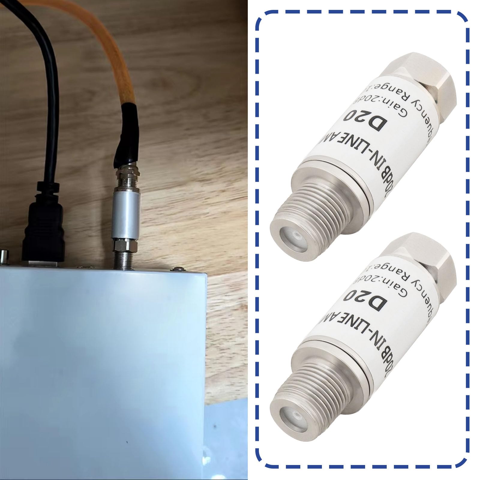 2 pz 20dB Inline Amplificatore 10-2400MHz Inline Sat Amplificatore Satellitare Singal Booster Sostituzione per AMP SAT DVB-T Amplificatore