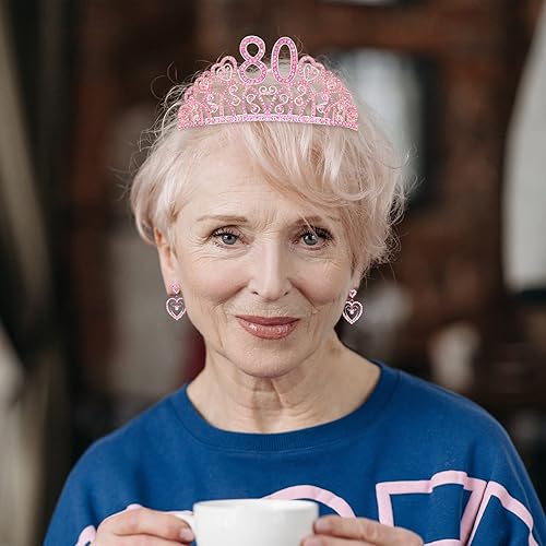 Miniatura 7 de Regalos de cumpleaños número 80 para mujeres, tiara y banda de cumpleaños número 80, corona de cumpleaños 80, decoración de cumpleaños 80 para