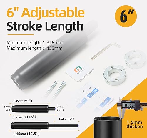 Miniatura 3 de MASTERY MART Kit de repuesto de cilindro de gas para silla de oficina, pistón neumático hidráulico resistente de 6 pulgadas, capacidad de 1000