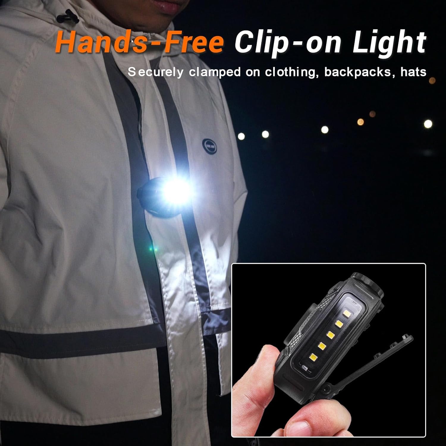 RovyVon SL10-R Clip-on Light EDC Flashlight, Rechargeable 600 Lumens Front Light, Red Safety Sidelights, AA Battery Powered LED Flashlight for Signaling, Running, Hiking