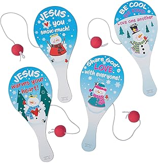 Fun Express 4" x 9" Religious Share God’s Love Snowman Wood Paddleball Games - 12 Pieces