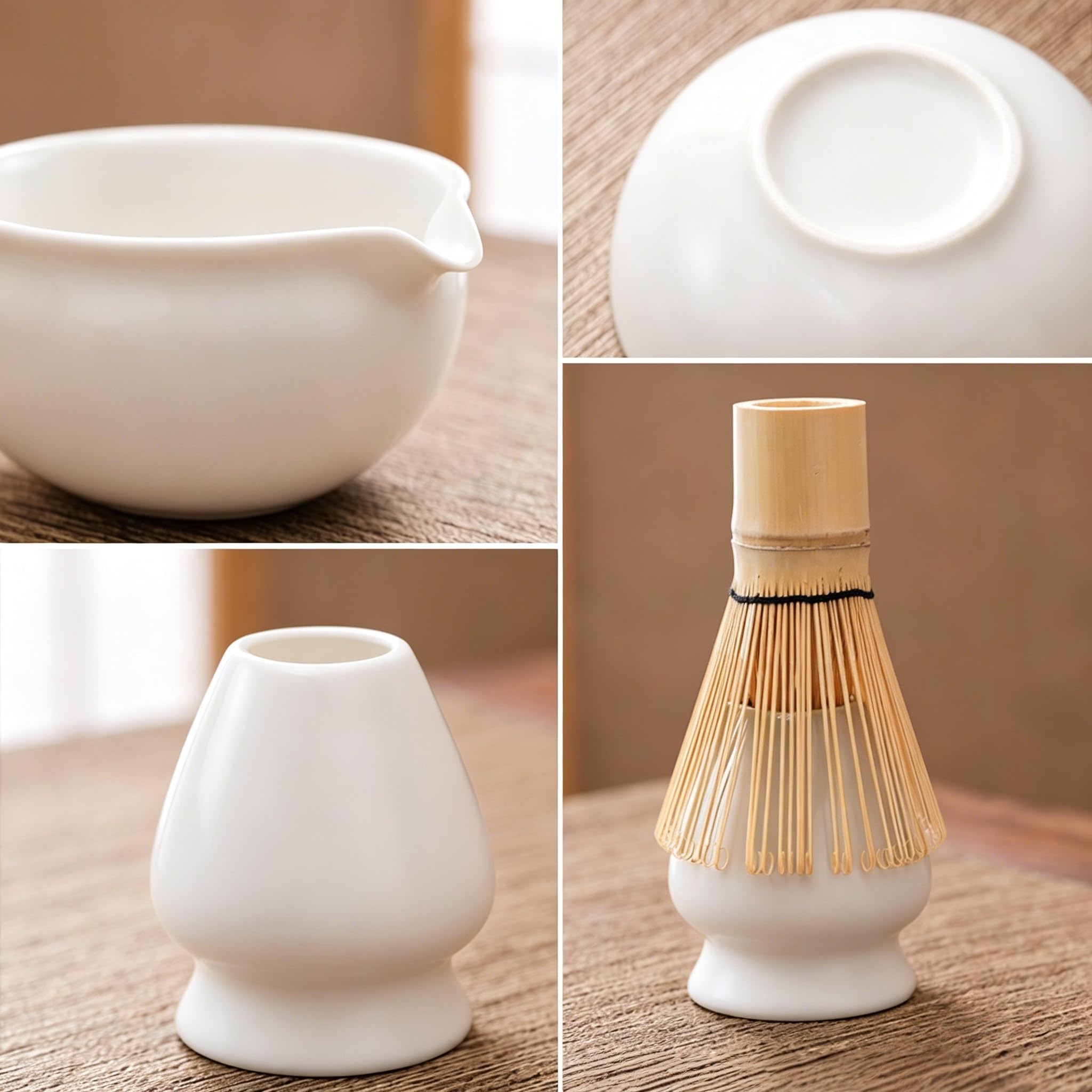 Matcha Schneebesen Set 4-teilig, mit 510.3 g Keramik Matcha Schüssel mit Ausgießer, Bambus-Schneebesen, Halter, Schaufel, für tägliche Rituale & ideales Geschenk für Teeliebhaber, elegantes modernes