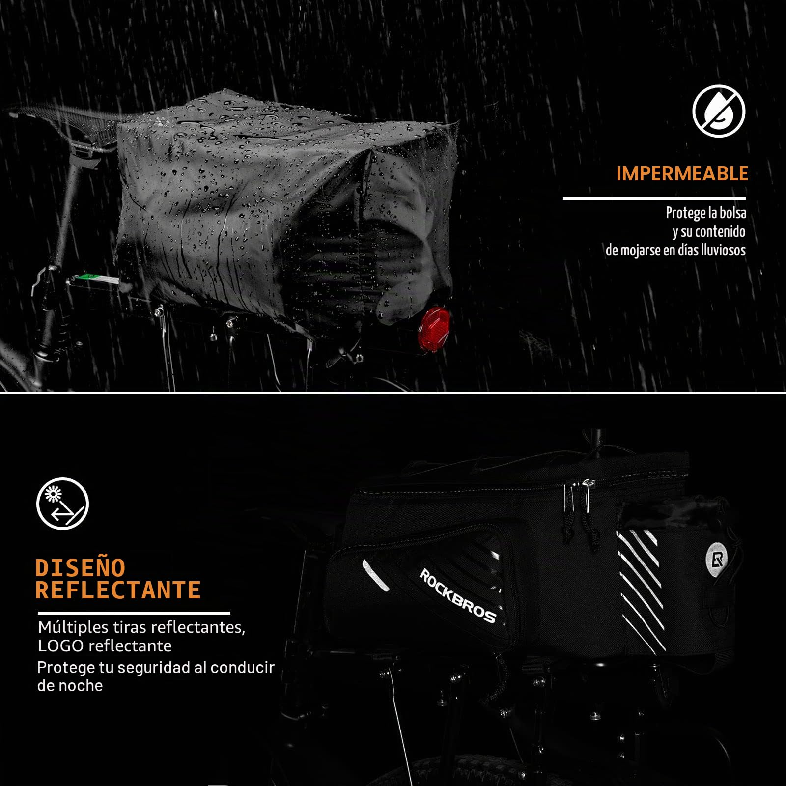 ROCKBROS Bolsa Trasera de Bicicleta para Portaequipajes Alforja Multifuncional Extensible 9-12L para Asieto con Funda Impermeable para MTB Bicicleta Carretera Viaje