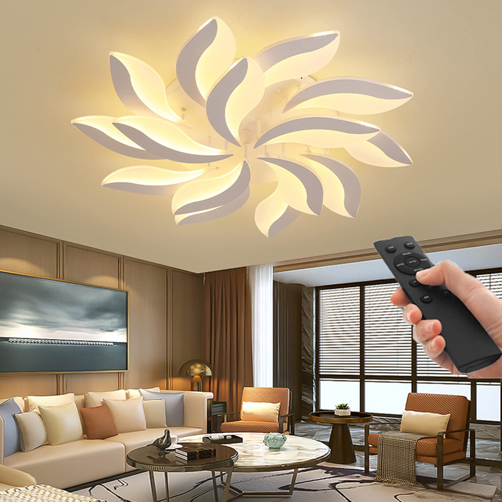 Plafonnier LED moderne à 12 lampes blanc de salle à manger avec télécommande