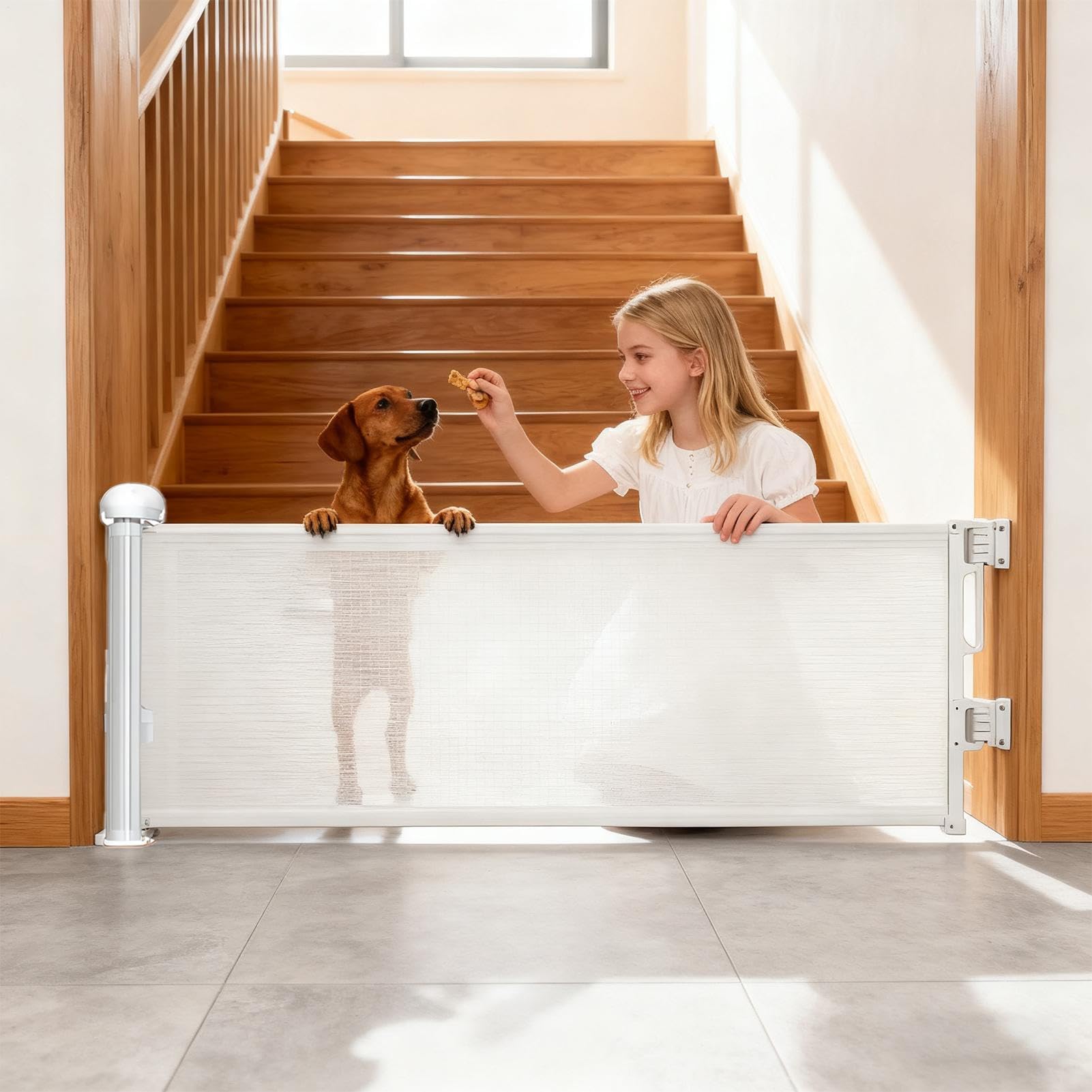 Cancello Retrattile per Cani Recinto Sicurezza 45x150 Cm Per Animali | Cancello Estensibile per Interni Porte Scale Casa Cuccioli Interno Esterno
