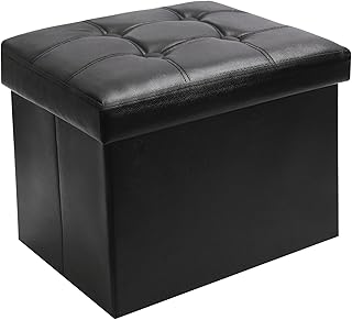 Storage Ottoman Cube Storage Ottoman as Foot Stool, Foot Rest & Stepping Stool - Folding Storage Ottoman with Padded Seat -PU Leather Grey Ottoman - Ottoman with Storage for Living Room & Bedroom