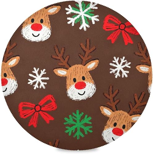 Manteles individuales de Navidad con lazo y ciervos marrones para mesa de comedor, tejido redondo, reutilizables, para bebé, juego de 4 manteles