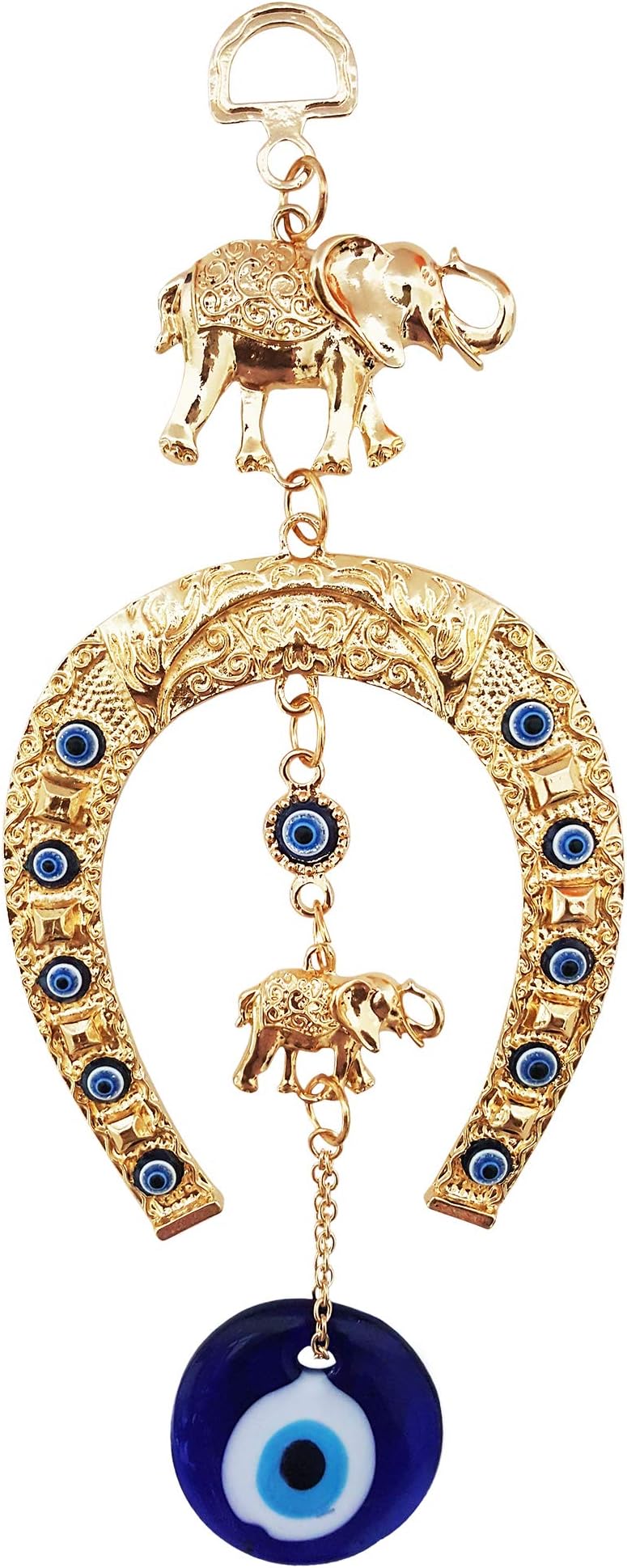 Turkish Evil Eye Horseshoe & Elephant Goodluck Charm Hanging (MEH2477)