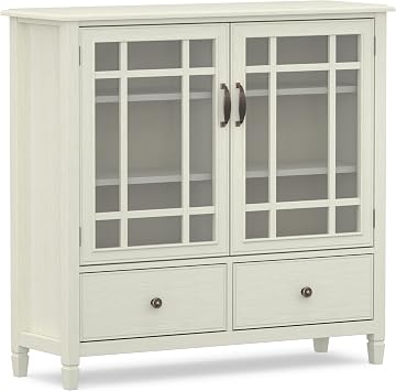 SIMPLIHOME Connaught 46" Wide Solid Wood Tall Cabinet in Antique White