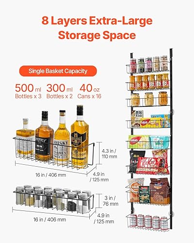 Miniatura 5 de VEVOR Organizador de despensa sobre la puerta, organización y almacenamiento de despensa de 8 niveles, estante de especias colgante de acero