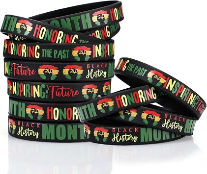 Fuutreo 50 Pcs Black History Month Rubber Bracelets 1865 Black American Independence Silicone Wristband Decorations Freedom Gifts for Adult American African Celebration Juneteenth Party Favors