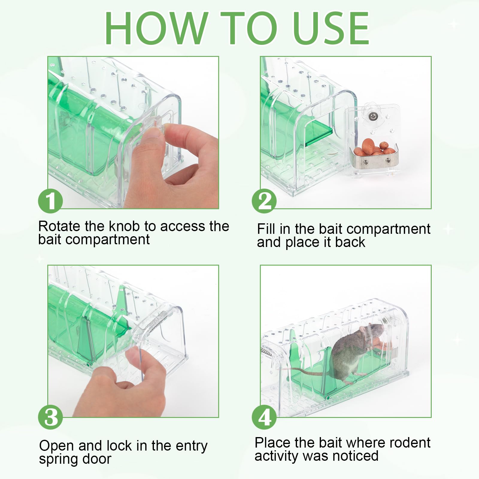 Lot De 2 Pièges à Souris Vivantes Avec Poignée Sans Contact - Solution Humaine Et Réutilisable