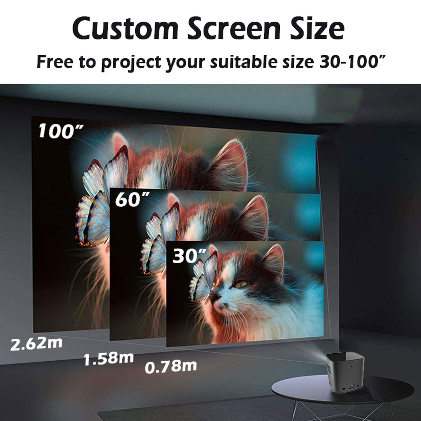 Mini Proiettore, Home Cinema Portatile, Proiettore DIP Tascabile, Supporta 1080p Full HD, 2500 Lumen ad Alta Luminosità, Batteria Incorporata e Funzione Power Bank, Regalo Perfetto per Bambini