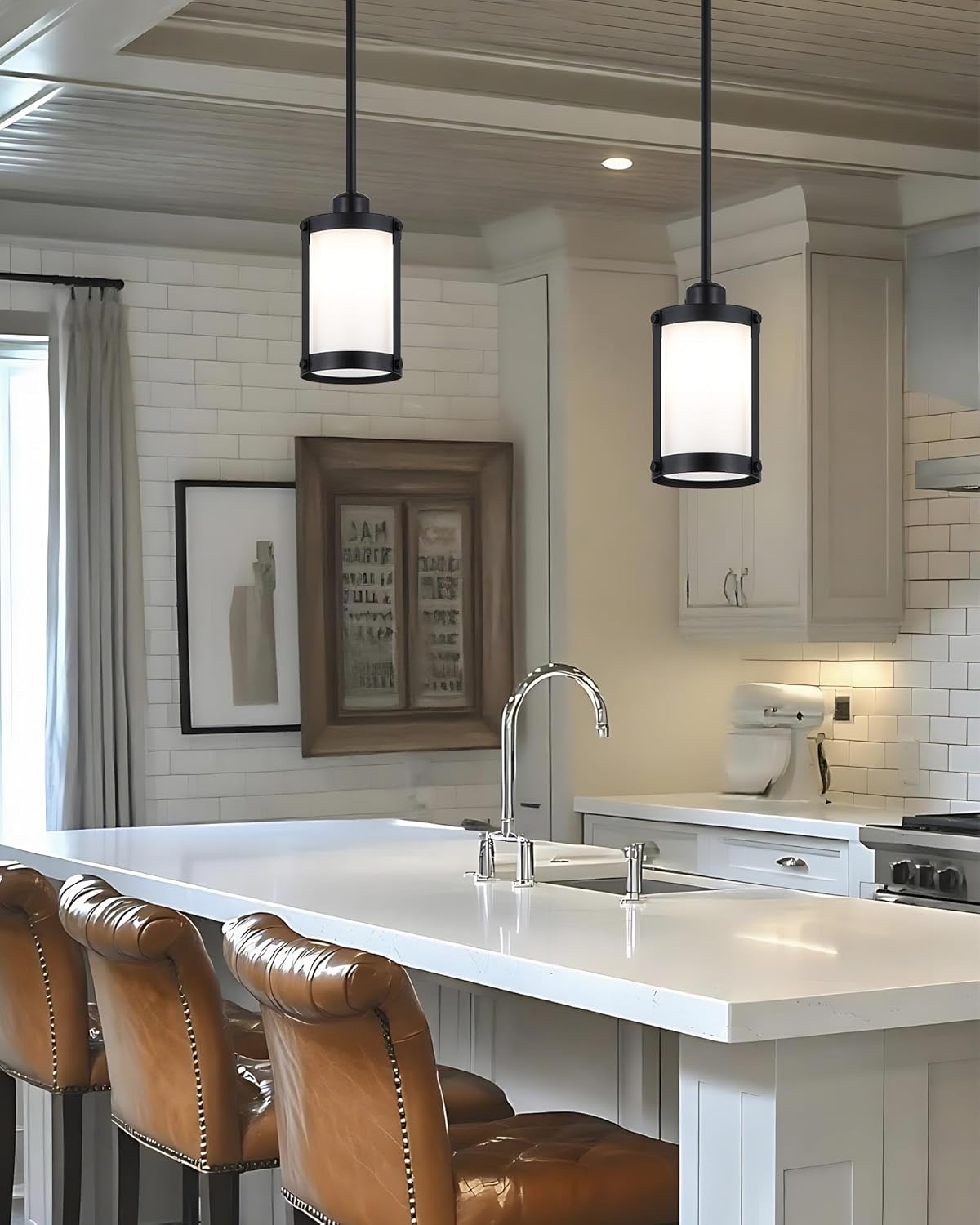 Black Milk Glass Pendant Light Kitchen Island,Modern Art Deco Chandelier Mini Pendant Lighting,Farmhouse Hanging Light Fixtures Over Sink for Dining Room