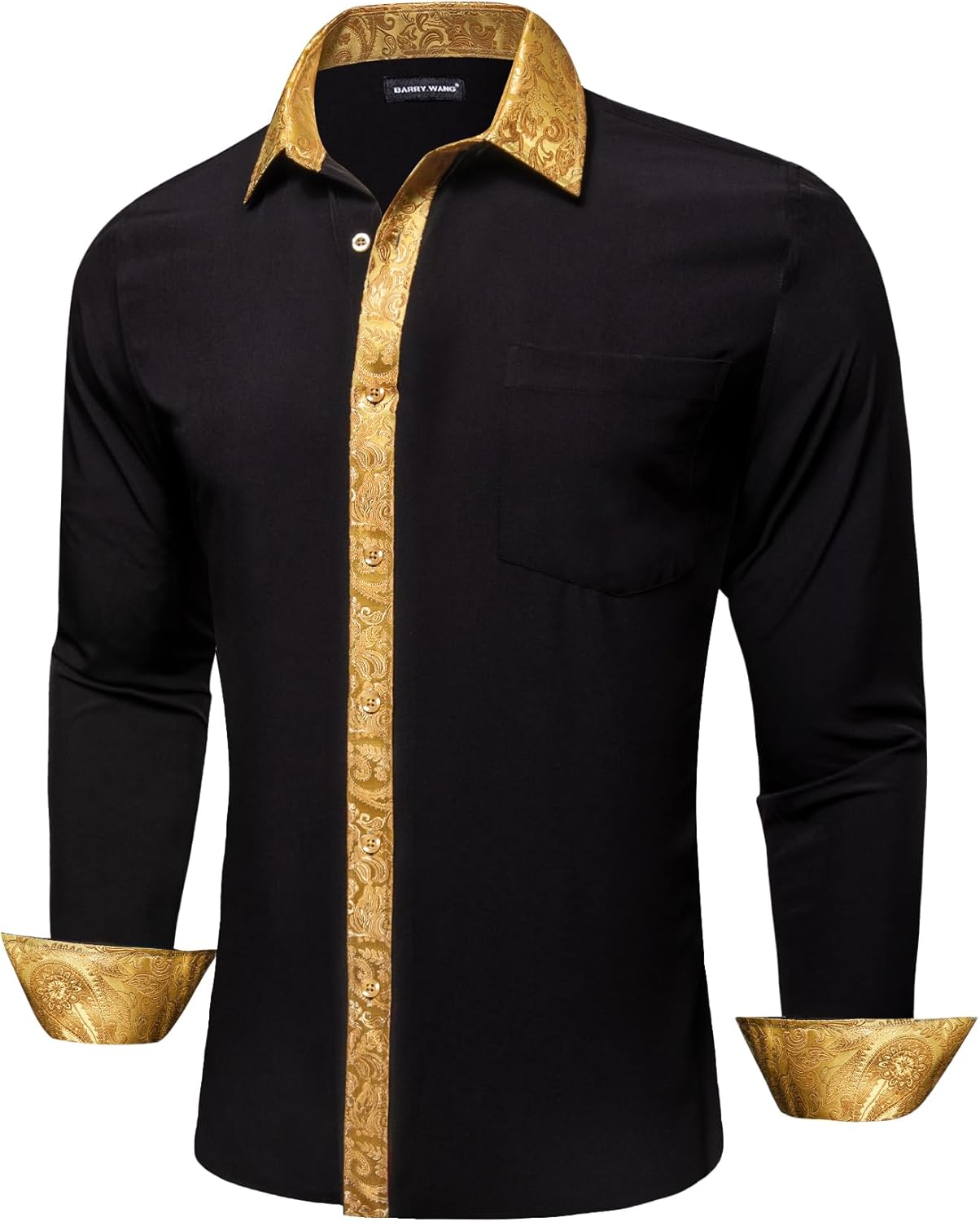 Barry.Wang Mens Business Shirts Long Sleeve Button Down Formal Shirt Collar Cuff Contrast Casual Dress Shirt Party Disco - Image 3