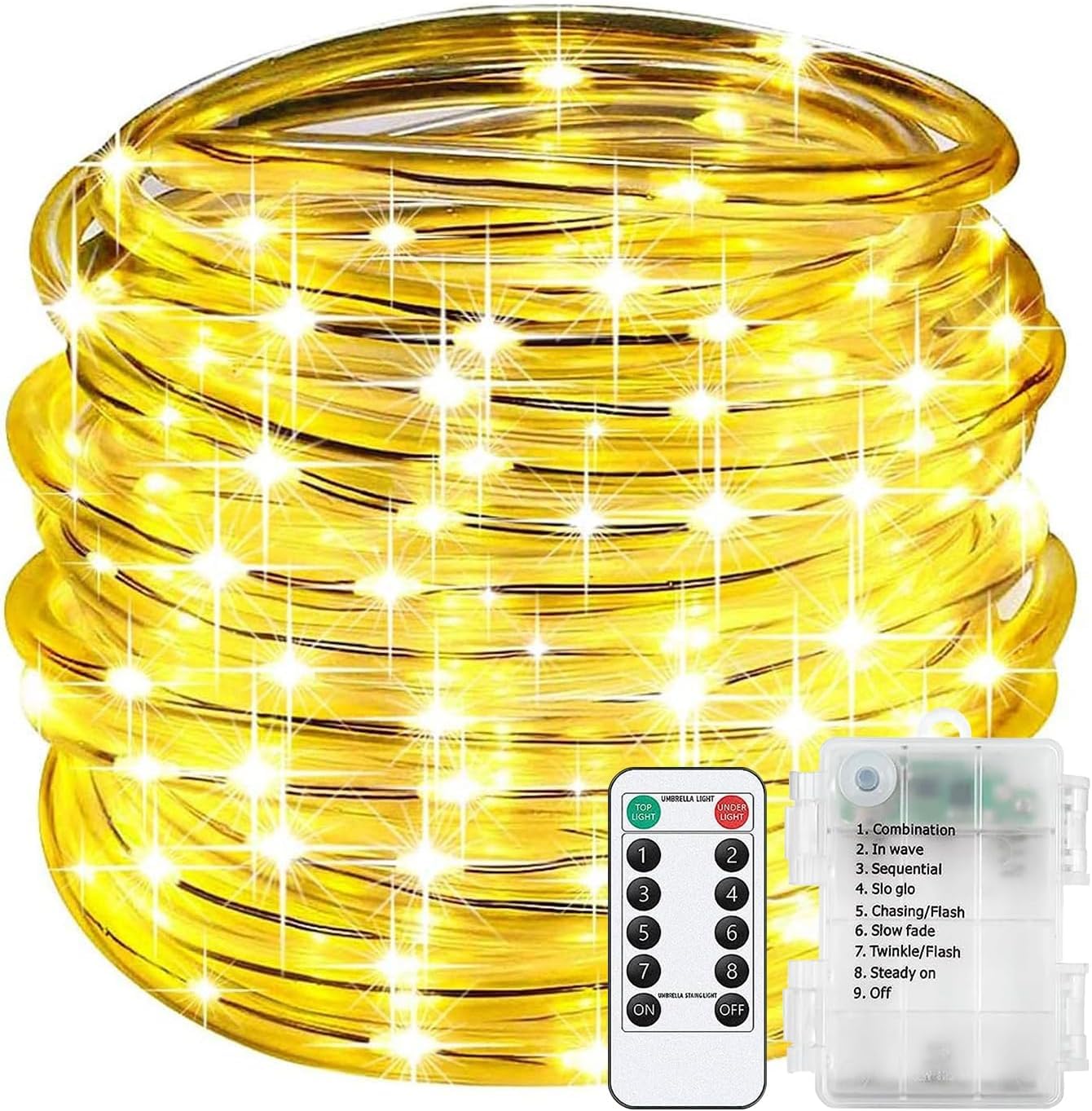 SUAVER LED Lichterschlauch Außen Wasserfest LED Schlauch Lichterkette mit Fernbedienung 8 Modi,Batterie Seil Licht für Party Hochzeit Weihnachten Dekolicht Tube String Lichter (Warmweiß, 10m 100LED) Beleuchtung