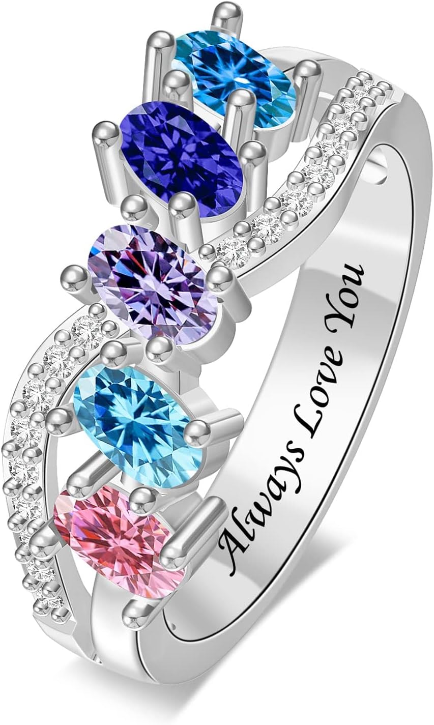 Personalized Rings for Women Sterling Silver Rings Custom Simulated Birthstone Rings Women Infinity Band Mother's Ring for Mother's Day