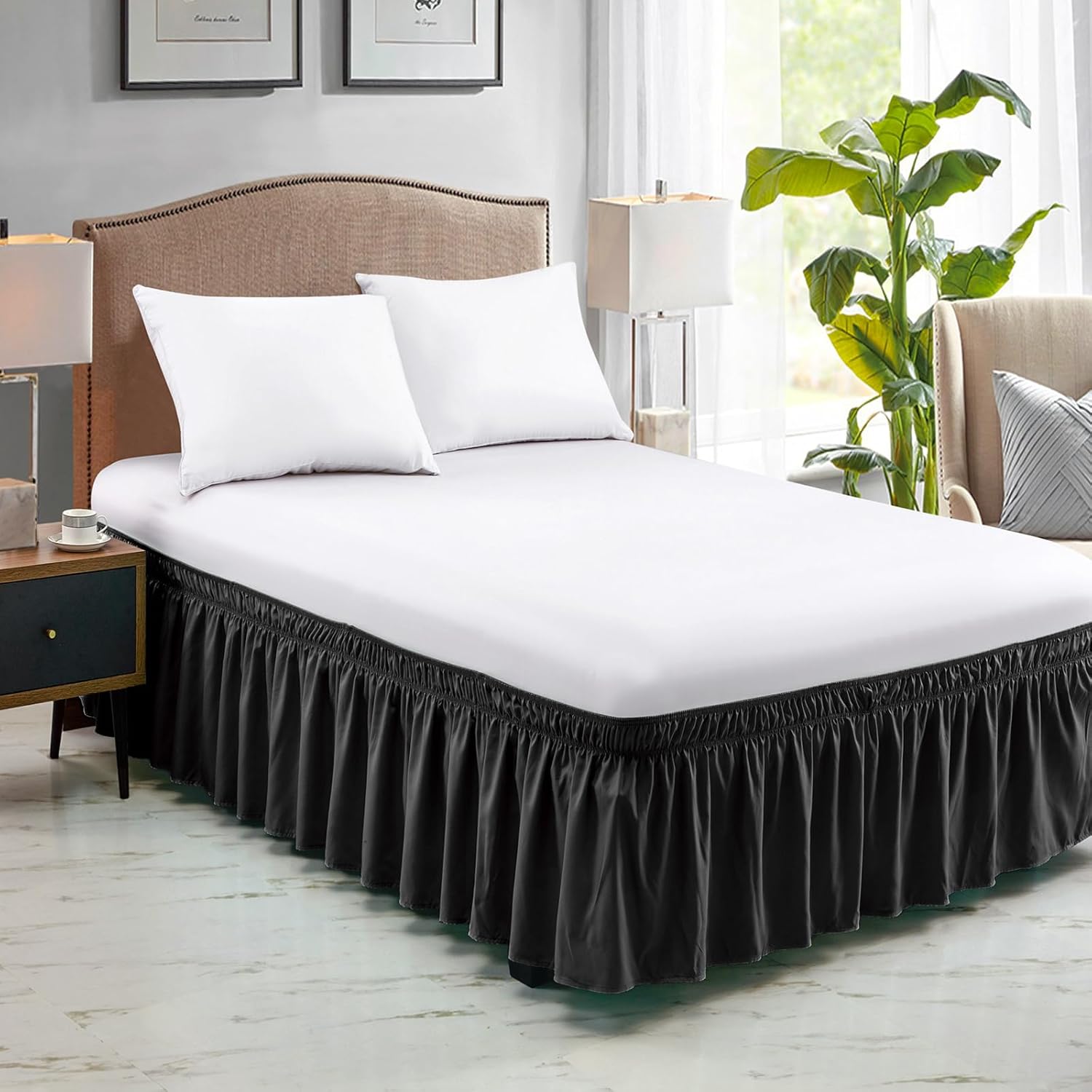 freshculture twin bed skirt, elastic wrap around bed skirt twin size, bed skirts for adjustable bed, easy fit with 18 inch drop length, hotel quality dust ruffle for twin bed (black) black twin-18" drop