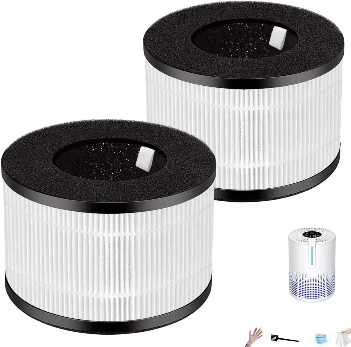 M01 Air Filter Replacement Only Compatible with mooka air filter replacement,hepa filter replacement for mooka air purifiers filters，3-Stage Filtration - 2-Pack with brush