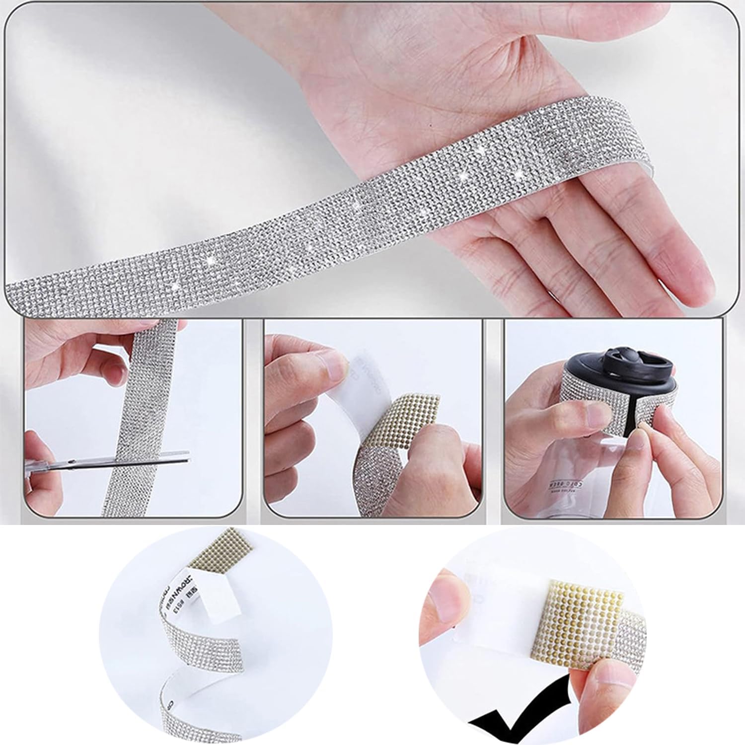 2 Roll Rhinestone Ribbon Self Adhesive Bedazzling Strips Bling Crystal Diamond Ribbon Wrap Glittering Rhinestones Trim Sticker for iPhone Case Phone Charger Photo Frame Dress Shoes Sandal