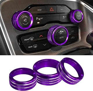 3PCS Air Conditioner Switch Button Knob Cover, Aluminum Alloy Knob Ring Trim Cover, Climate Control Knob Covers, Auto Decor Accessories Fit for Dodge Challenger Durango 2015-2022 (Purple)