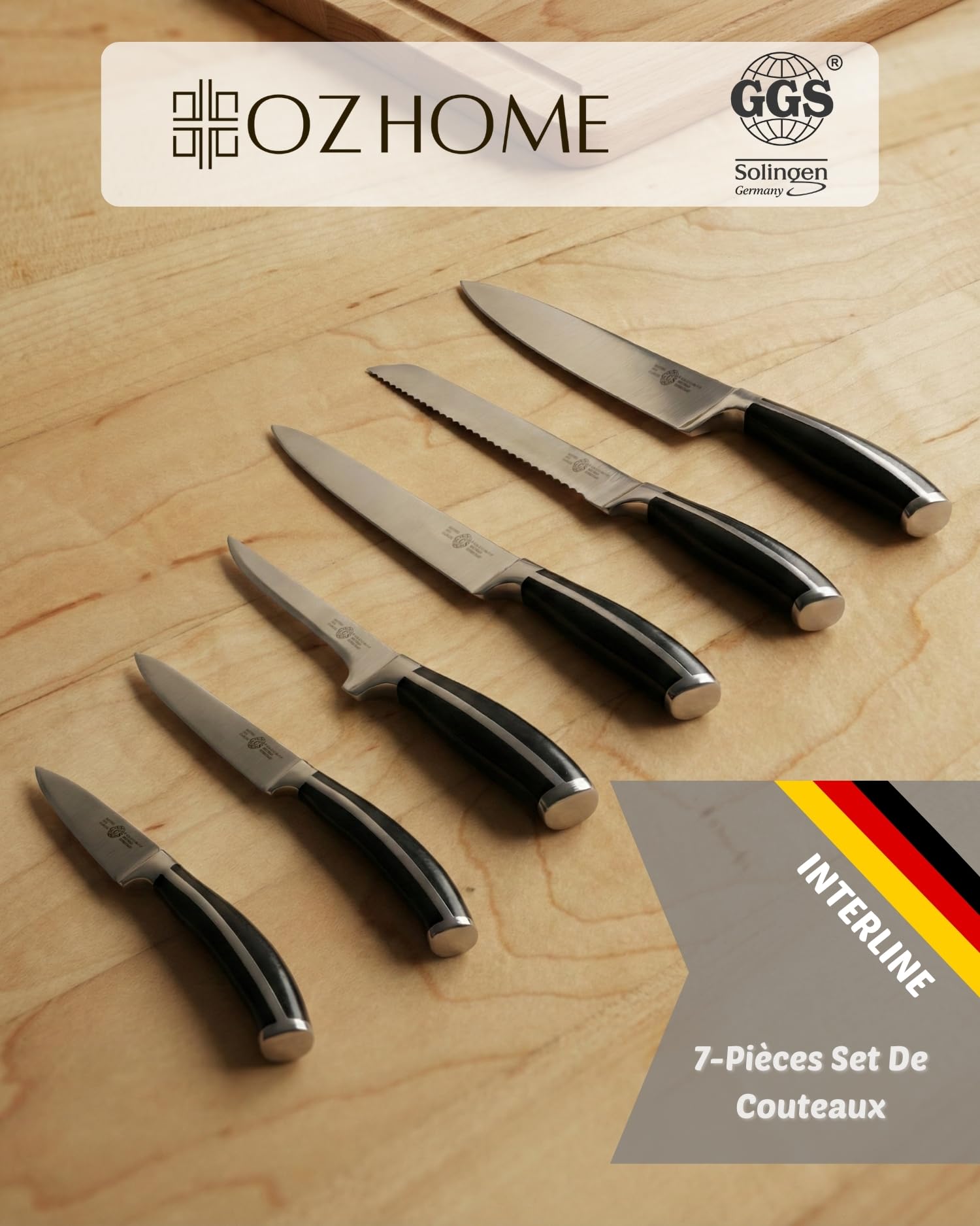 GGS Bloc Couteau Cuisine Professionnel 7Pcs, Couteau De Cuisine Manche Mica | Couteaux Et Ustensiles De Cuisine - Set De Couteaux De Cuisine - Bloc Couteaux Cuisine - Knife Set - Fabriqué En Allemagne