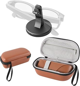 Glasses Case&Fast Charging Stand for Ray-Ban Meta Wayfarer/Skyler/Headliner, Hard Travel Case + Scratch-Free Charger Stand with 60W C-to-C Cable, Compatible with Meta Ray-Ban Accessories