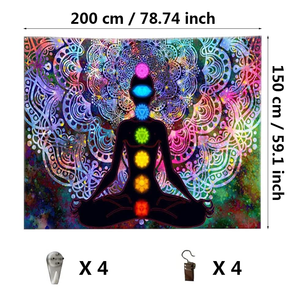 TTBDDM Arazzo indiano hippie mandala, Yoga meditazione con 4 clip e 4 ganci, per studio, camera da letto, studio di yoga
