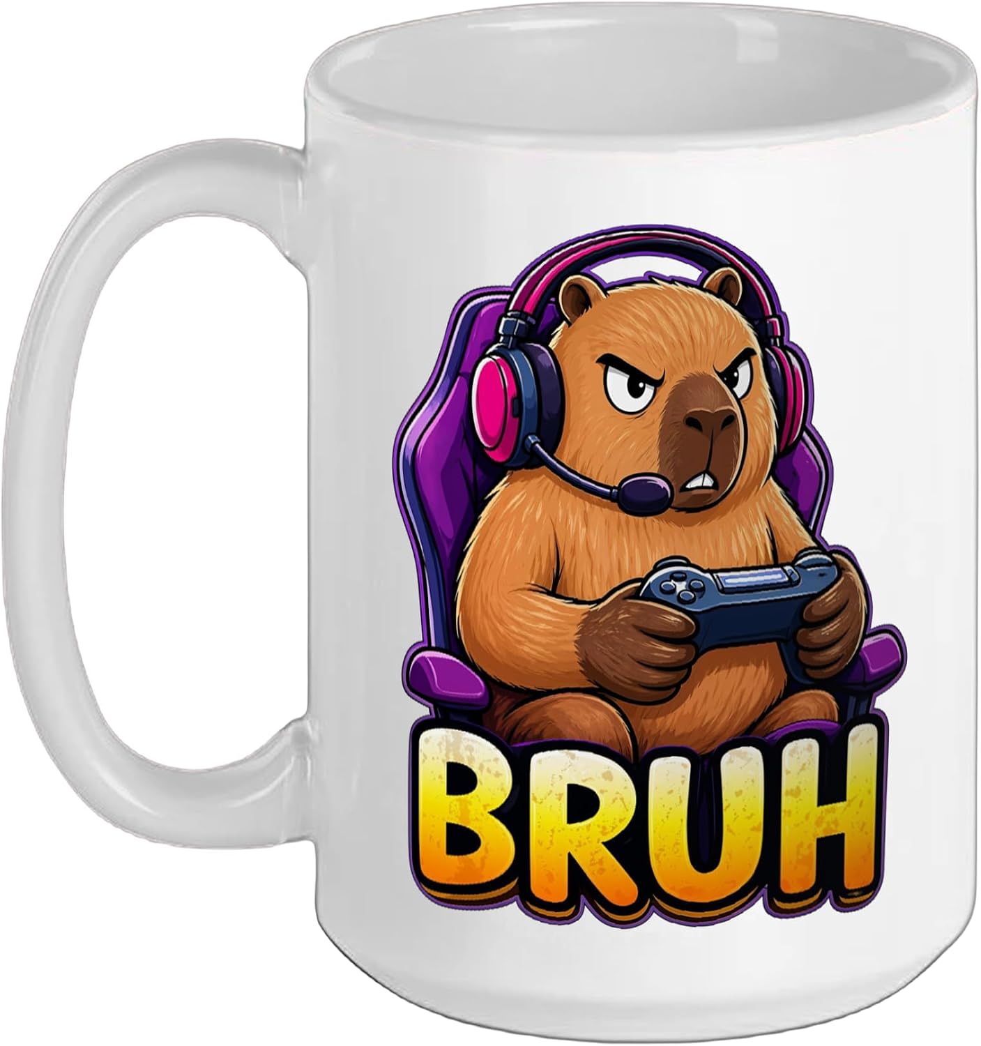 Bruh Capybara Video Games Funny Controller PC Gamer Console Ceramic Mug, White, 15oz
