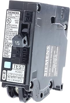 Siemens Q115DFN 15 Amp 1-Pole Dual Function CAFCI/GFCI Plug-On Neutral Circuit Breaker, Black