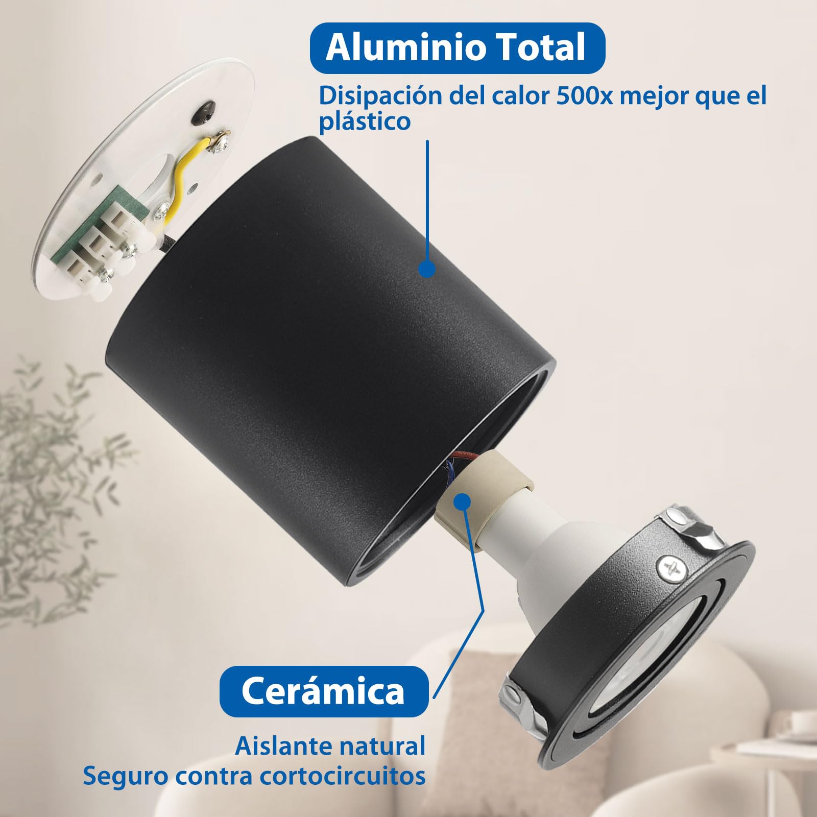 6 LED Foco de Techo Interior Recibidor Negro Orientable 3000K / 4000K / 6000K, 6.5W Focos Superficie Gu10 Regulable Cilindro Aluminio, Aplique Techo Ceiling Pasillo Hallway 230V 550LM, Cilindrico