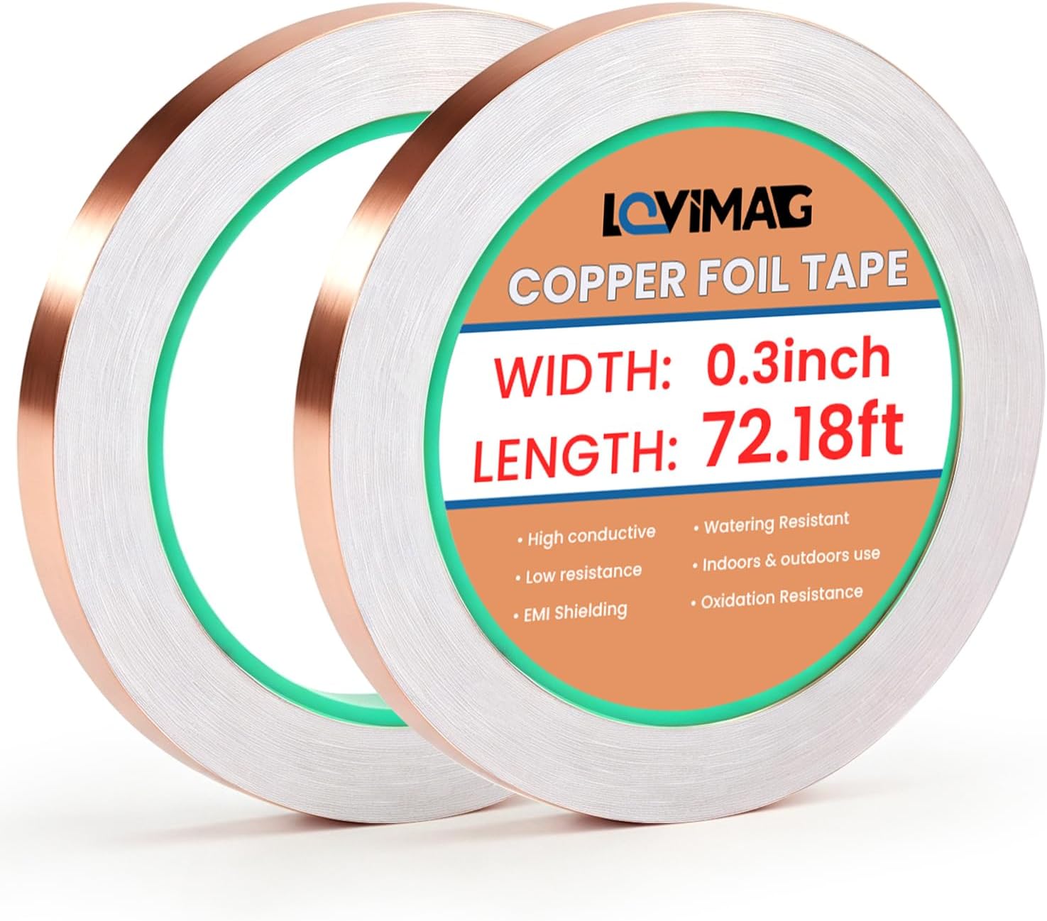 LOVIMAG Copper Tape 4 Sizes (0.2/0.24/0.3/0.4Inch) x72.6FT HVAC Foil Strips