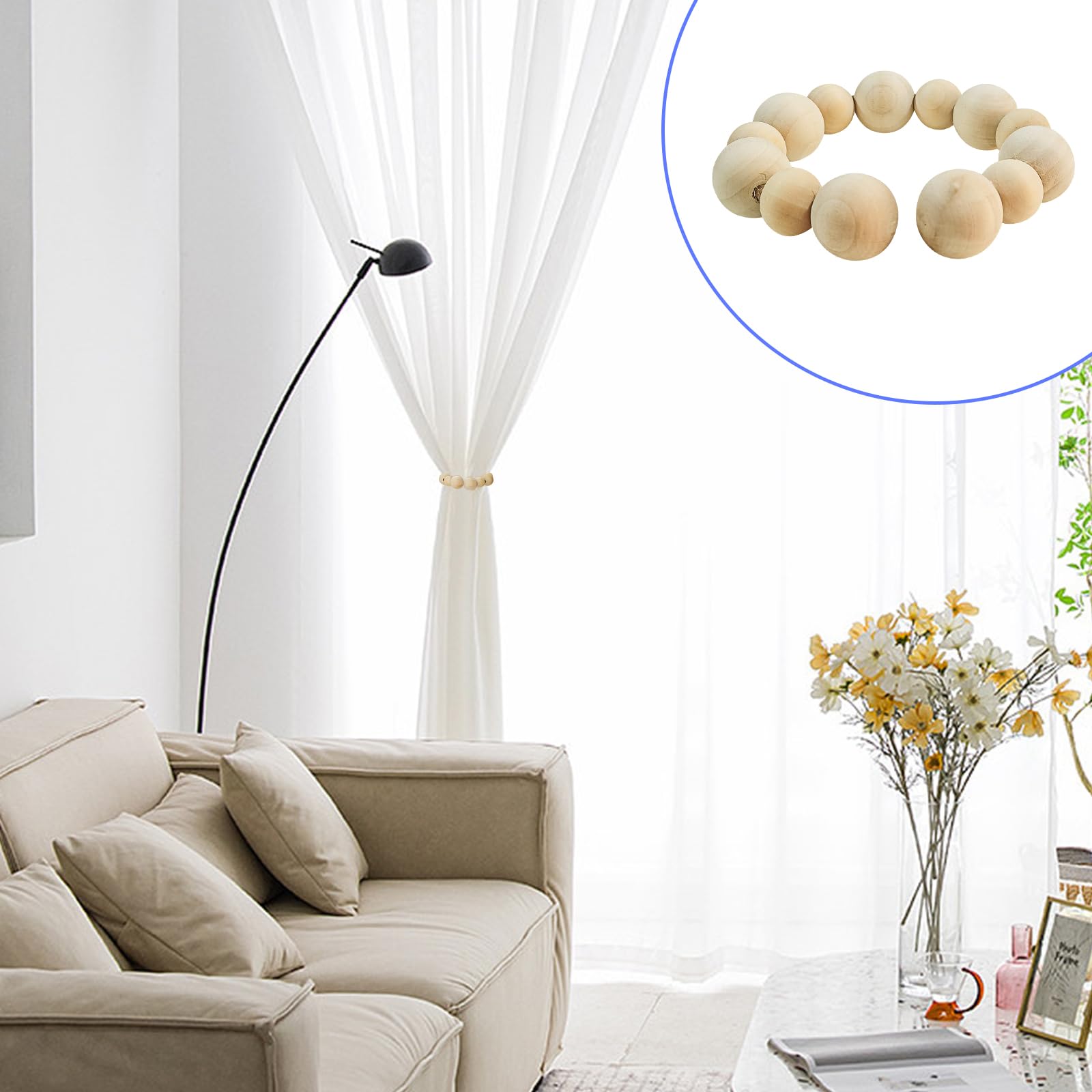 Lot De 2 Embrasses Rideaux Magnétiques Perles Bois Bohème – Aimants Puissants, Style Naturel Élégant Sans Perçage