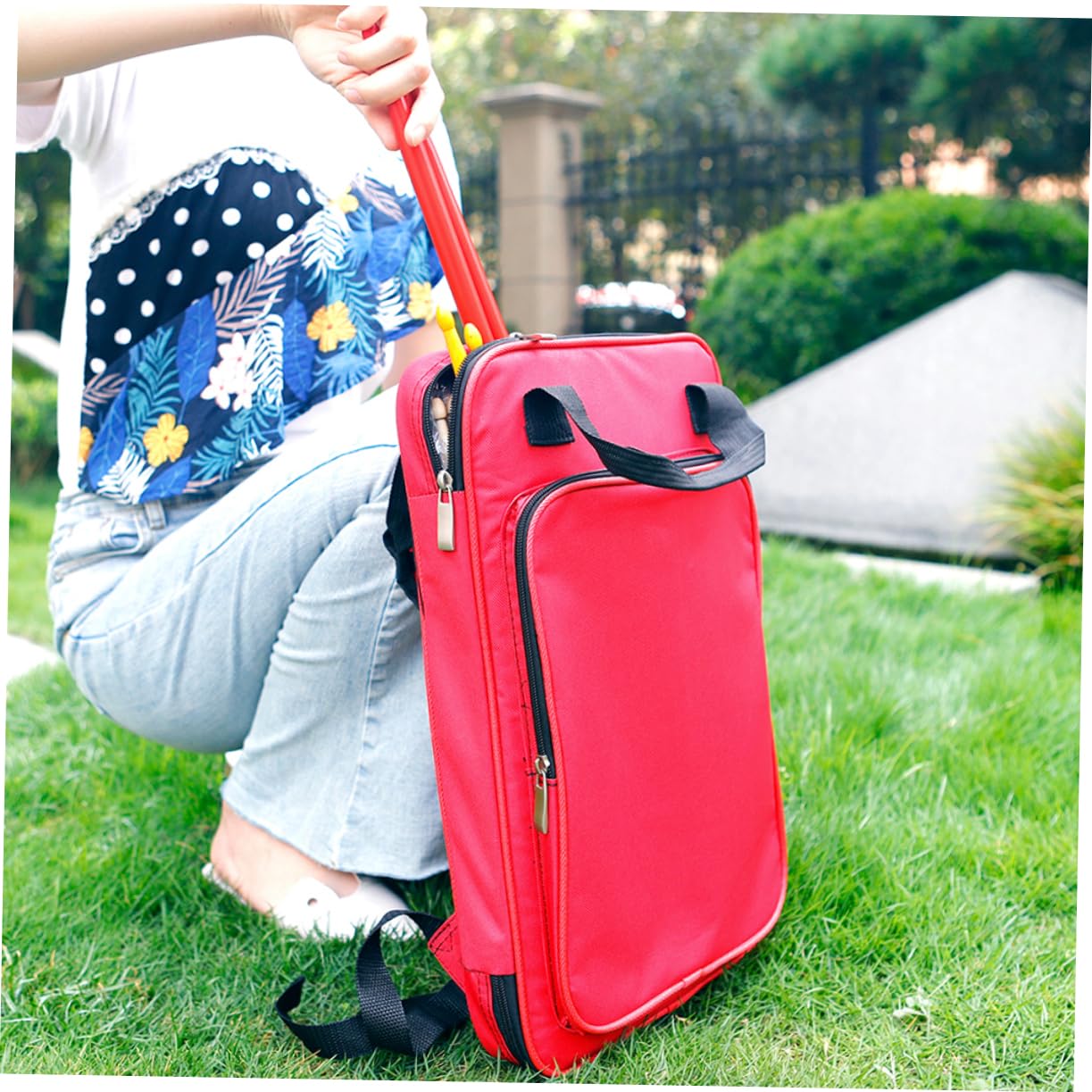 Bolsa de Transporte Profesional para Baquetas Roja | Oxford Algodón y Carbono, Formato Mochila, para Salas de Práctica y Escenarios
