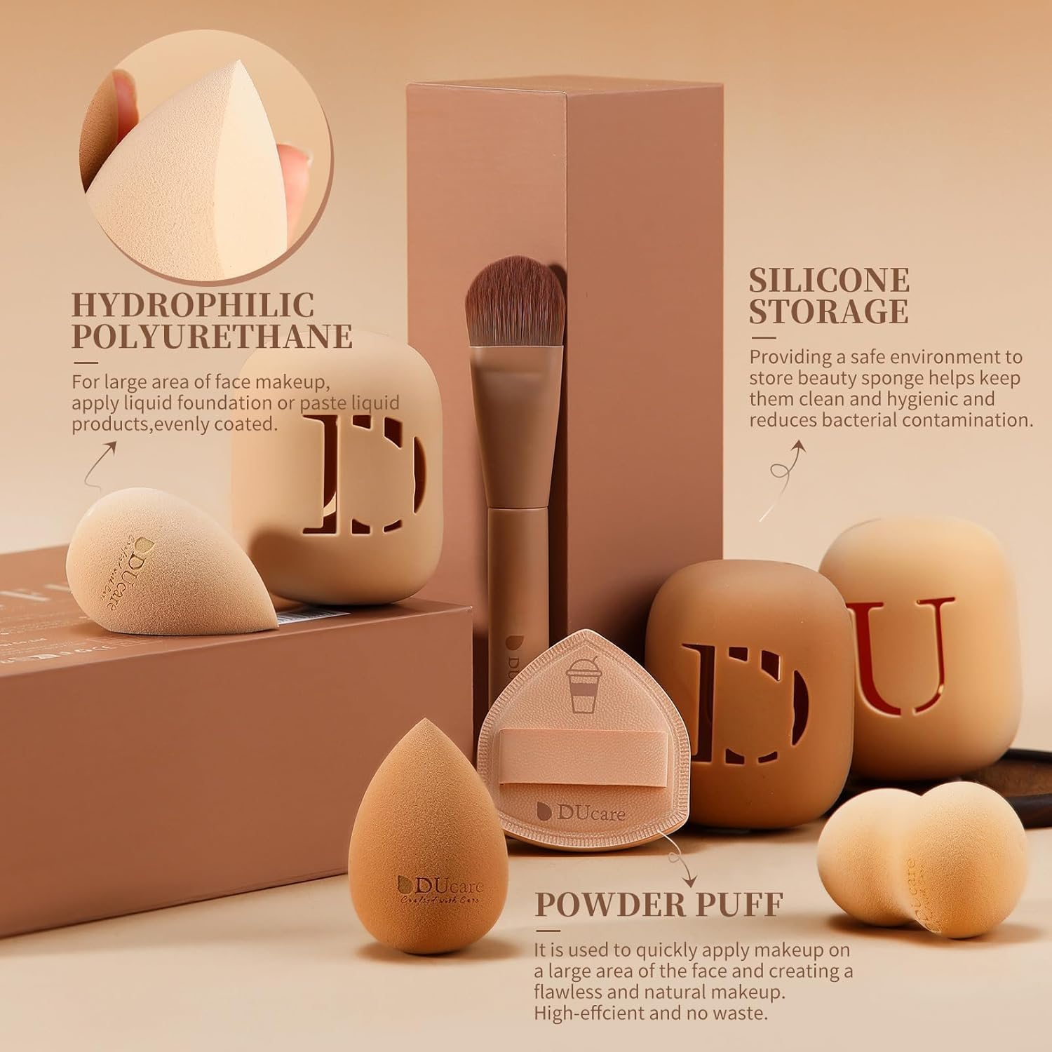 DUcare 21pcs Makeup Gift Set,with 14Pcs Makeup Brush set 3pcs Makeup Sponges 3pcs Sponge Holder 1pc Powder Puff for Foundation Blending Powder Blush Eyeshadows - Image 6