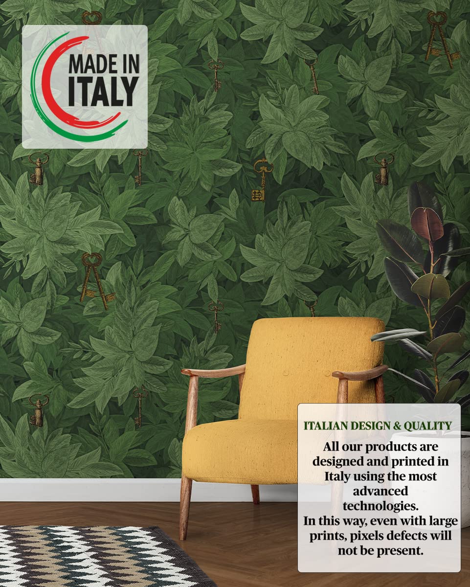 Papel pintado floral artesanal sobre papel extraíble (8 hojas) – 70 x 100 cm – Papel pintado moderno floral único con diseño personalizado – Papel pintado bosque ecológico 100% italiano