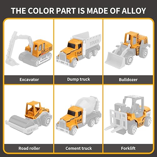 Miniatura 6 de Juguetes de construcción para niños, juego de juguetes de camión de construcción con grúa, excavadora, carretilla elevadora, excavadora, bulldozer,