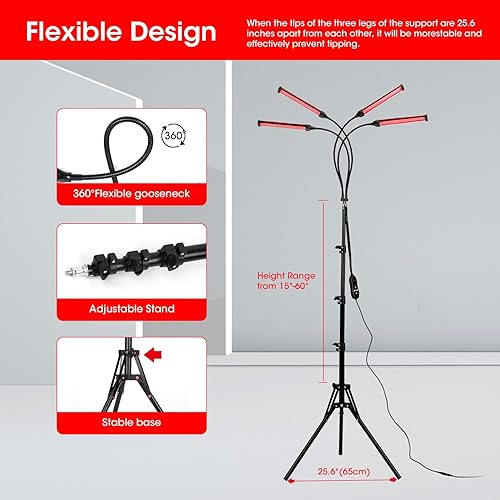 Miniatura 7 de Rojo - Luz - Terapia - Panel - con soporte 35"-67" Panel de luz infrarroja ajustable en altura Rojo 660nm e infrarrojo cercano 850nm con controlador