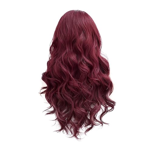 Vague longue perruque rouge de vin ondulé, perruques de bandeau pour les femmes noires,Headband Wig, Wave Long Wavy Wine Red Wig, Headband Wigs For Black Women