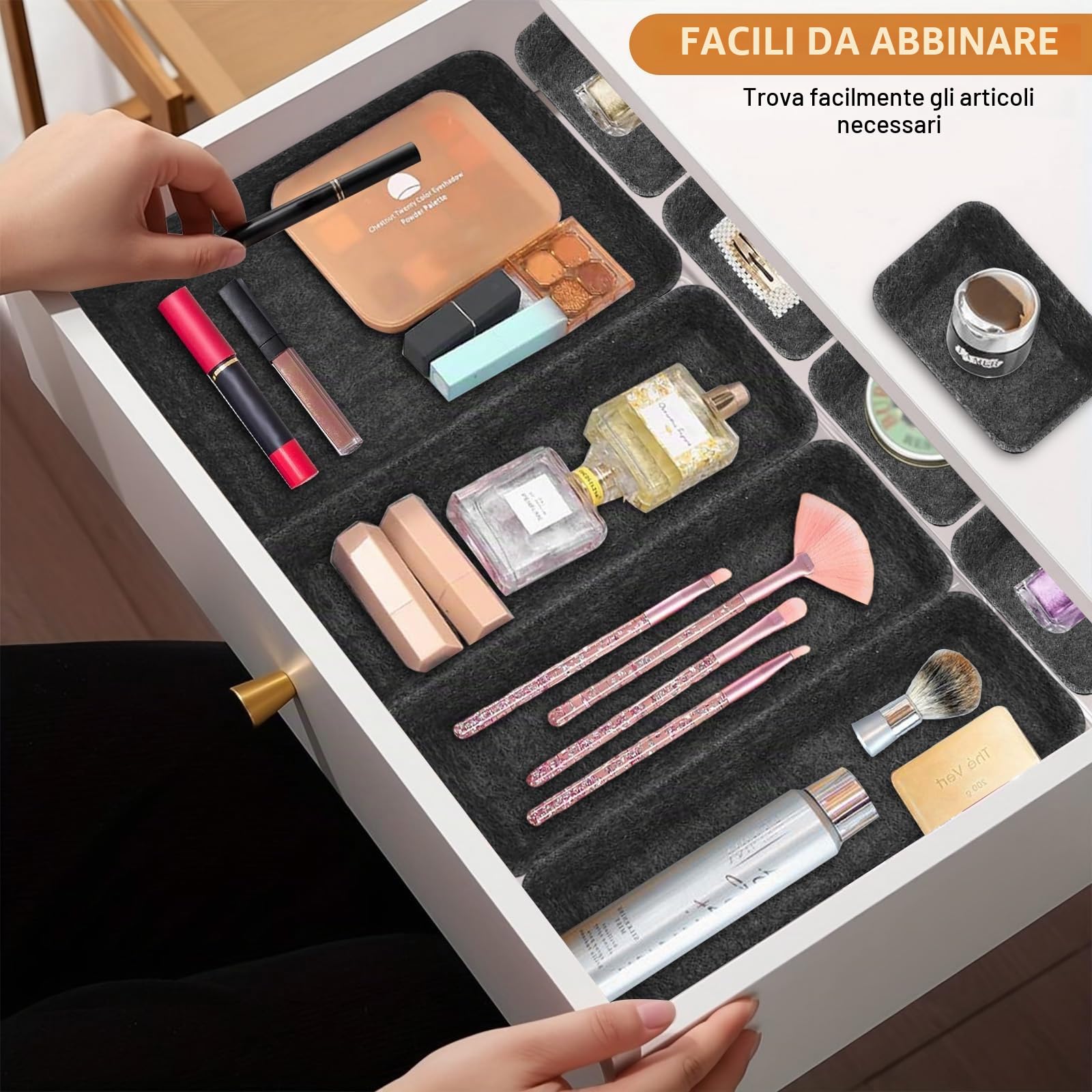 10 Pezzi Organizer Cassetti Scrivania, Organizer per Cassetti Impilabili in Feltro Ecologico, per Scrivania Ufficio Cucina Bagno Trucco Armadio(Grigio Scuro)