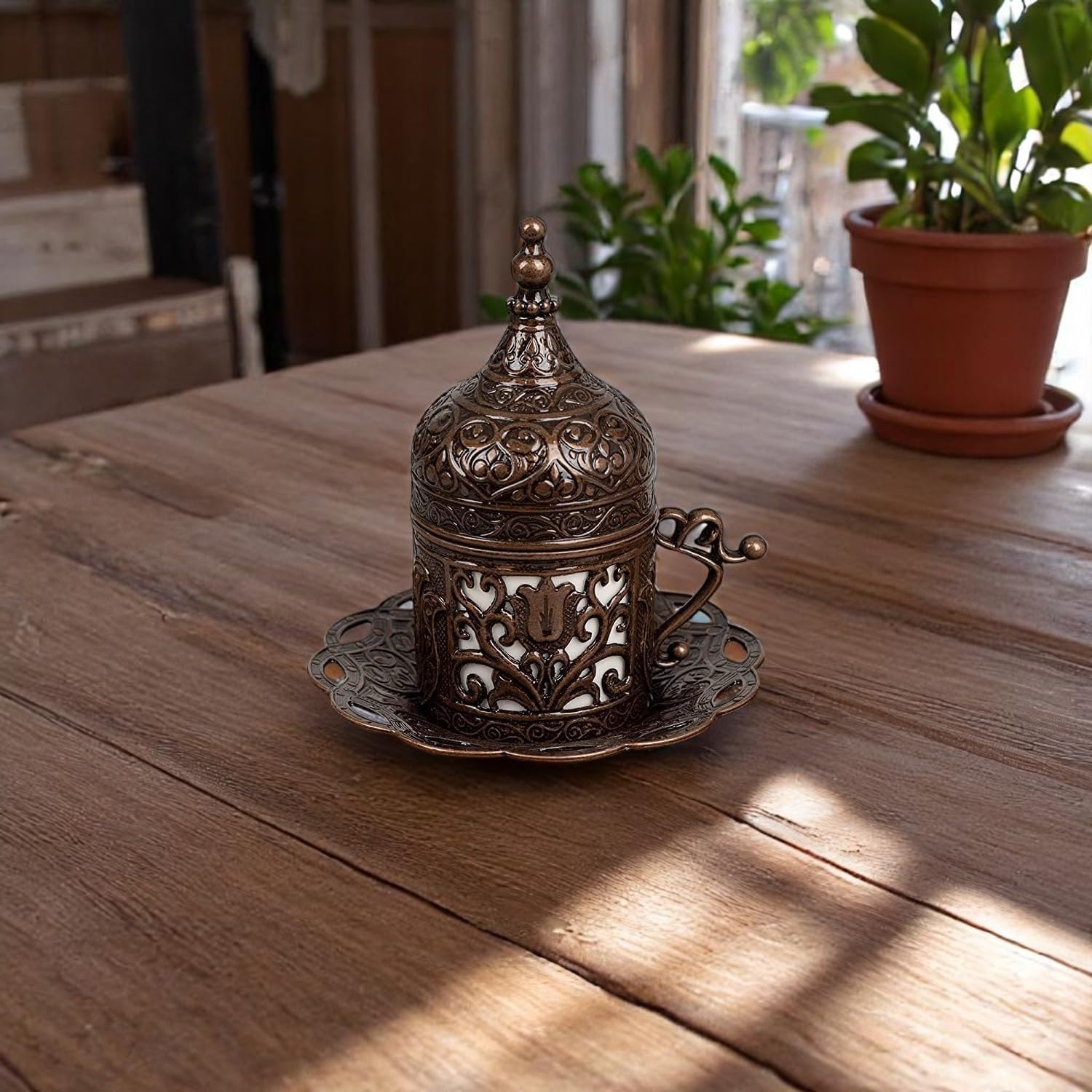 Alisveristime (1 Pc Turkish Greek Arabic Coffee Espresso Cup Saucer (Lale) (Antique Copper) - Image 5