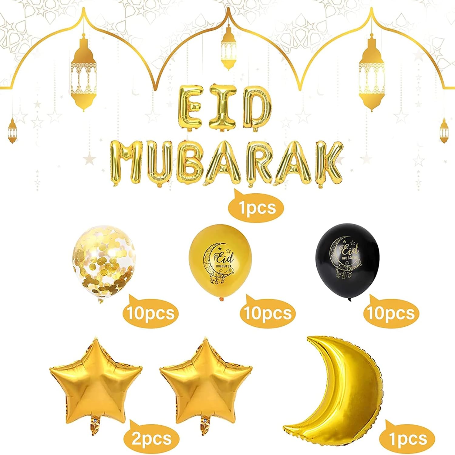 Eid Decorations, 44pcs Eid Mubarak Decoration Balloons, Eid Mubarak