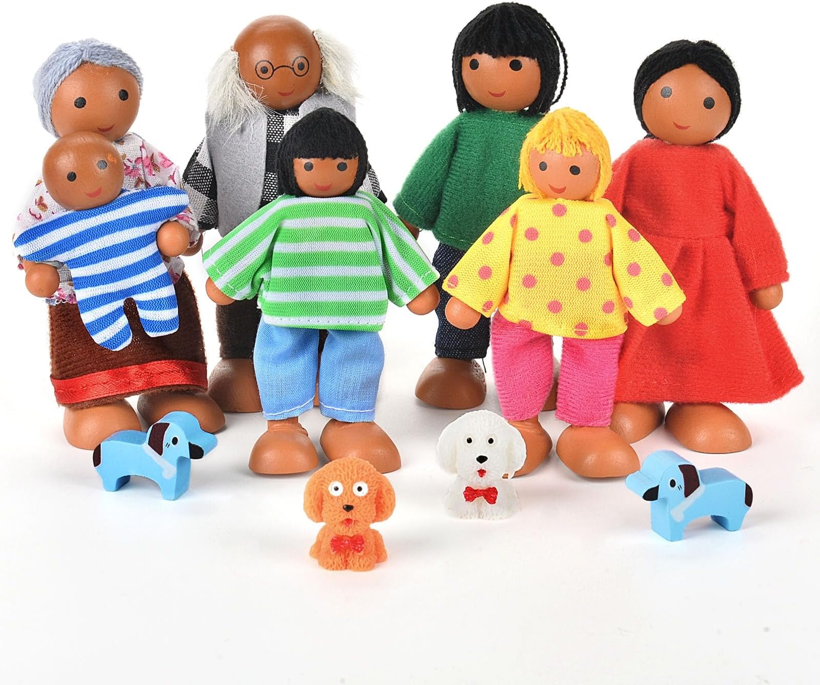 Dolls House Dolls, 11 Pieces Doll's House Doll Family Made of Wood, Figures Dolls Play Set Bending Dolls Accessories, Wooden Dollhouse Family Dolls Accessories for Dollhouses Made of Wood