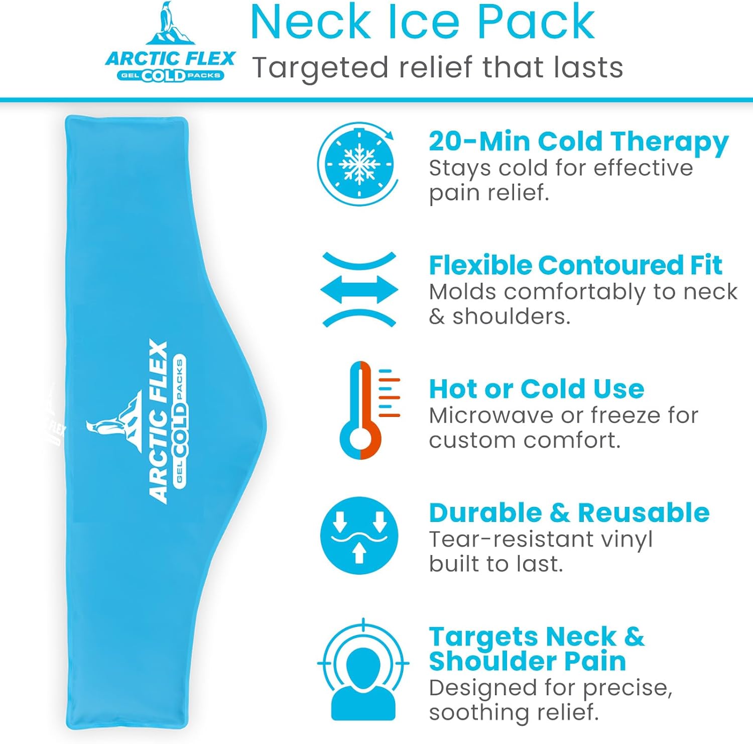Arctic Flex Neck Ice Pack - Cold Compress Shoulder Therapy Wrap - Cool Reusable Medical Freezer Gel Pad for Swelling, Injuries, Headache, Cooler (X-Large (1 Pack))