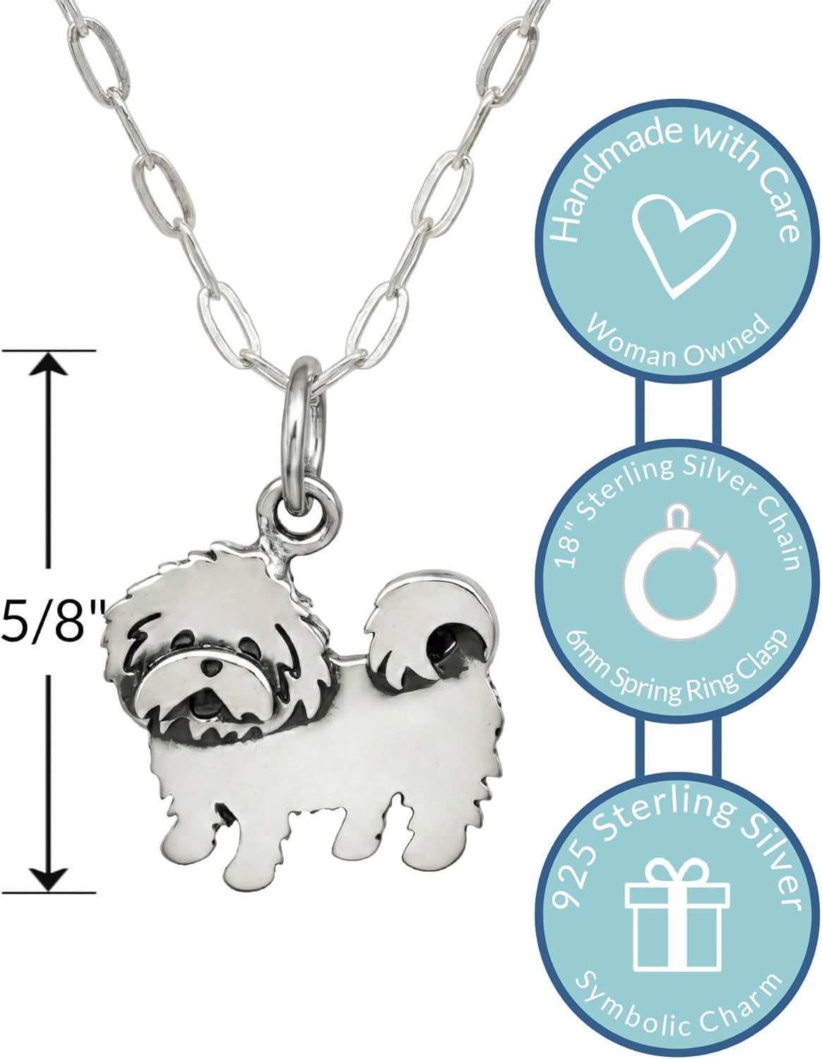 EnCharmed Sterling Silver Maltese Silhouette Flat Charm Necklace, Fluffy Dog Puppy Pendant Jewelry, 18" - Image 2