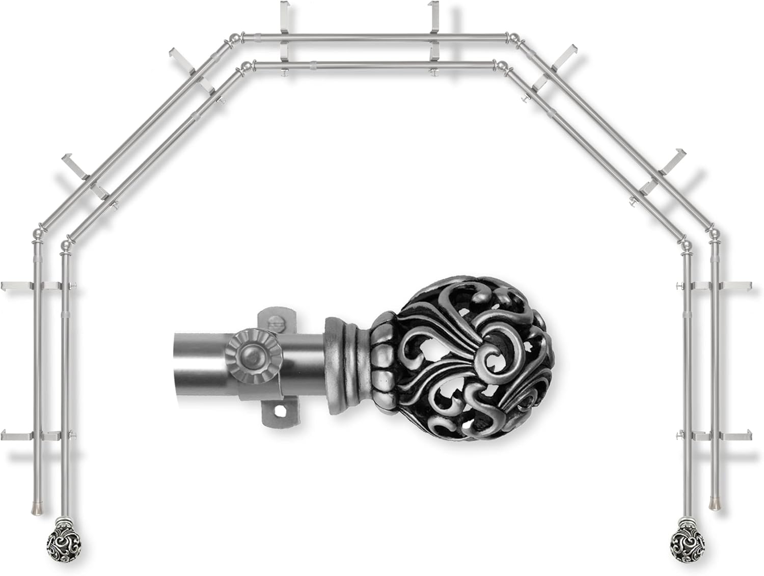 A&F Rod Décor - Baroque 13/16" 5-Sided Double Bay Window Curtain Rod - Cocoa