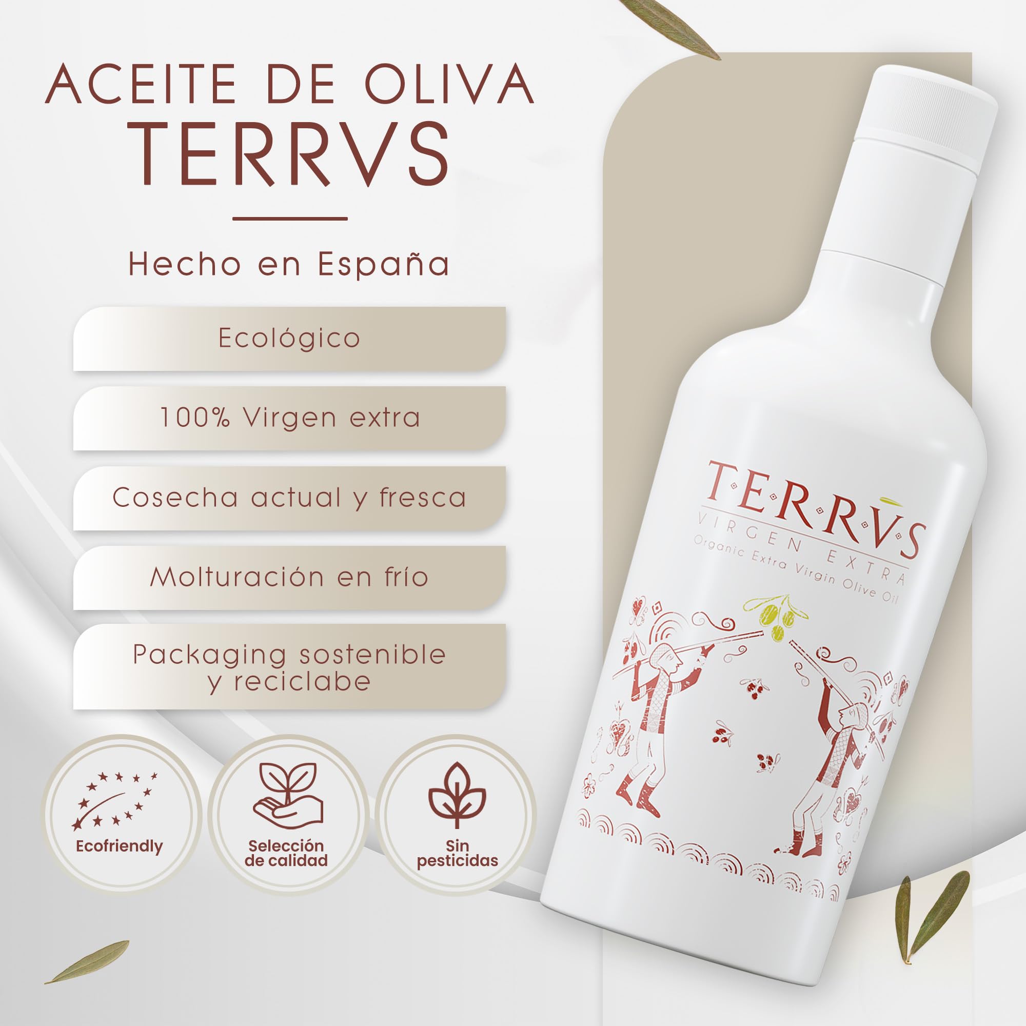 TERRVS Aceite Oliva Virgen Extra Ecológico 500ml – Aceite de Oliva Virgen de Prensado en Frío – AOVE Premium y Gourmet
